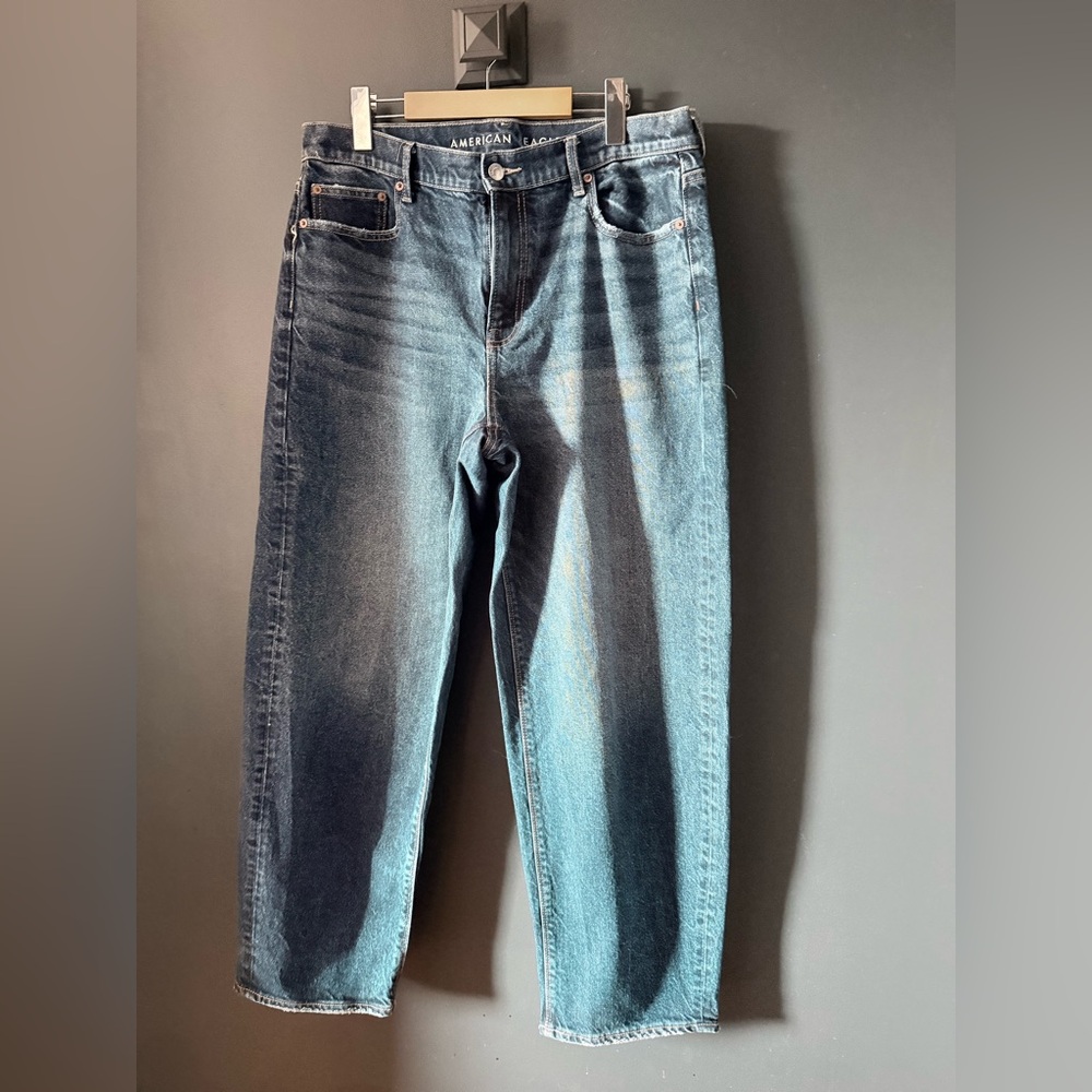 American Eagle Denim Dark Wash Barrel Jeans 10 Long